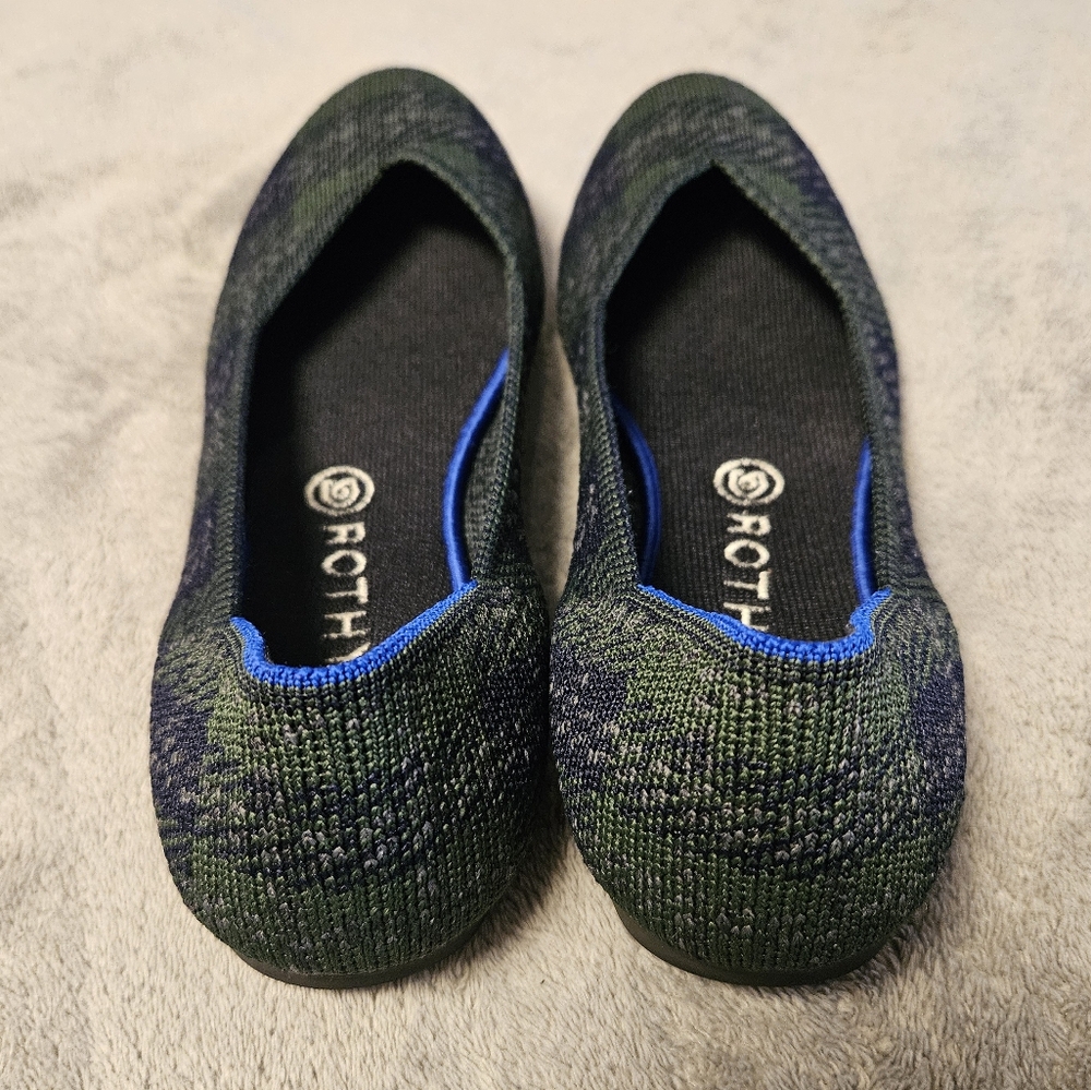 Rothy's Forest Tartan Navy Plaid Round Flats Size 10 - Picture 4 of 12